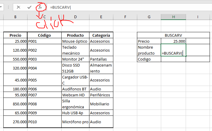 imagen de paso a paso para crear la formula buscarv en excel paso: 2