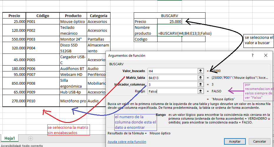 imagen de paso a paso para crear la formula buscarv en excel paso: 3