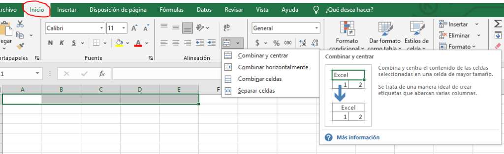 imagen que muestra la forma rapida para centrar celdas en excel