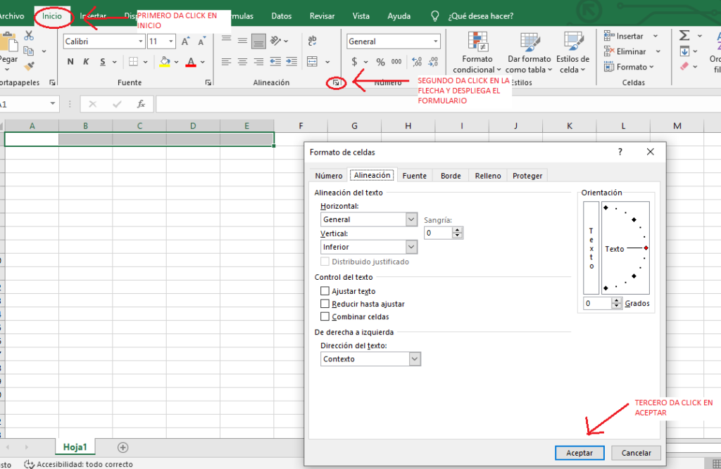 imagen que muestra la forma alternativa y mas "profesional" para centrar celdas en excel