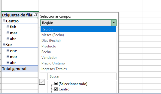imagen de como cambiar los filtros en las tablas dinamicas de excel