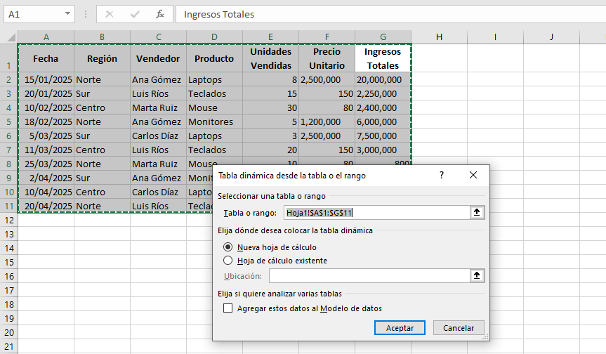 imagen representativa de como confirmar el rango y la ubicacion en excel